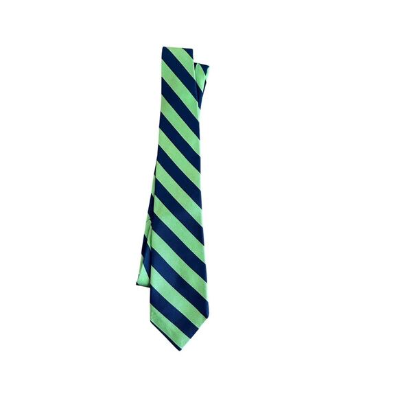 J.Crew Men's Blue & Green Striped Print English 100% Silk Neck Tie - Picture 5 of 5